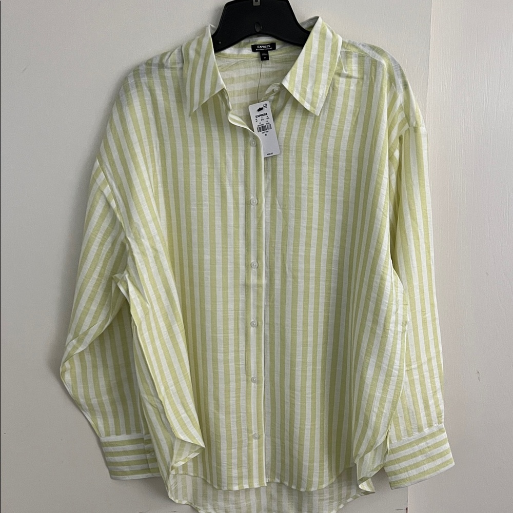 Express Lime Green/White Boyfriend Portofino Striped Button-Up Shirt